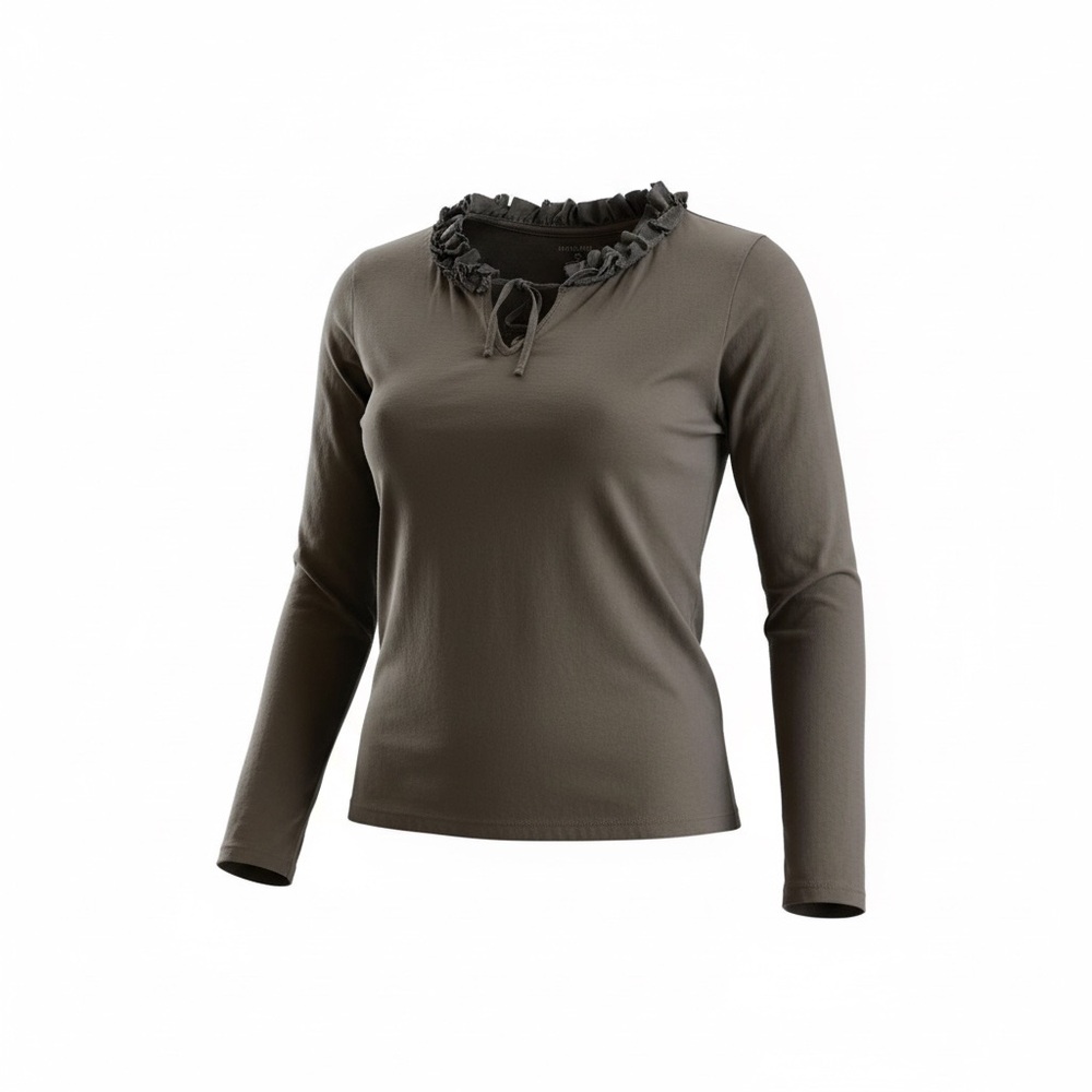Lands' End Women's Long Sleeve Ruffled Neck Top - Dark Brown